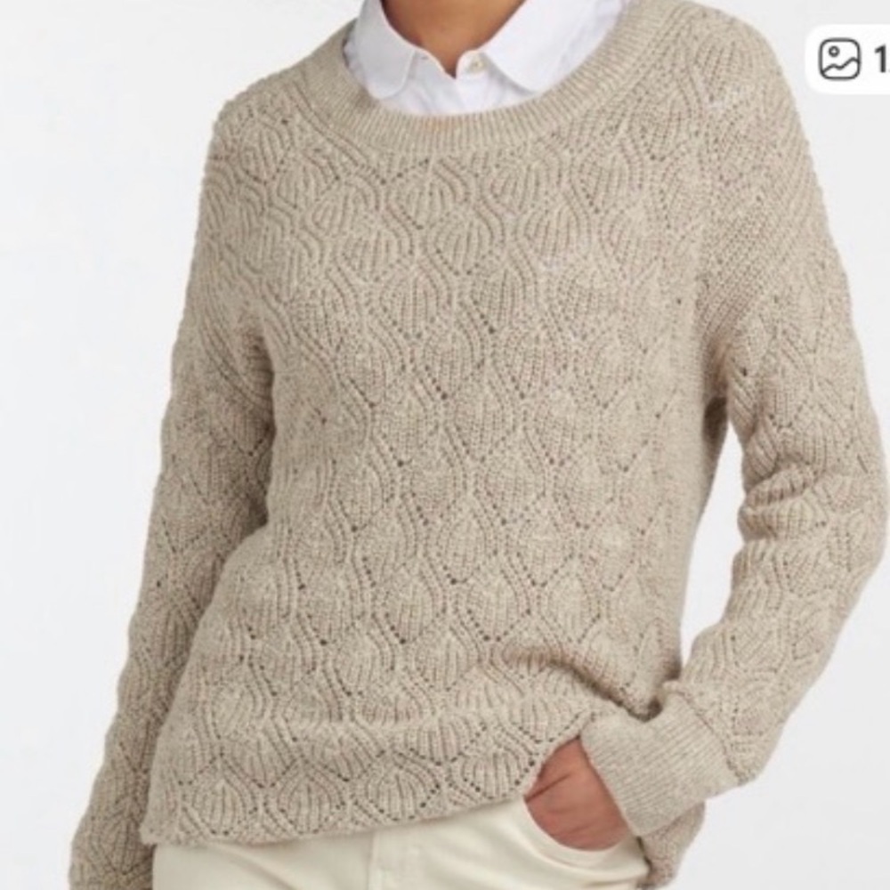 Barbour Newsbury Knit Cotton Blend Preppy Sporty Open Lace Pattern Sweater Sz 10